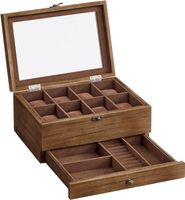 Uhrenbox Massivholz 8 Fächer Glasdeckel Uhrenschatulle Holz
