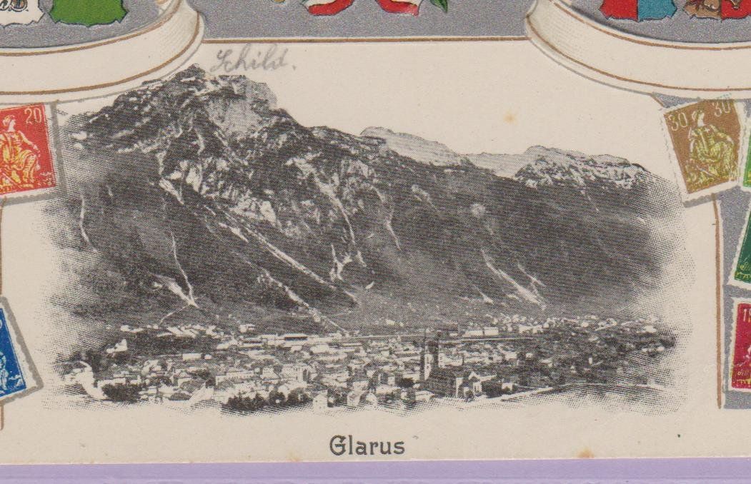 Cartoline postali: Glarus   -   Präge - Ansichtskarte gest. 1919 – Usato da Vitznau venduto da Ropaku 1