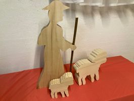 Hirt mit 2 Schafen aus Holz, neu, Advent Deko, selbstgemacht