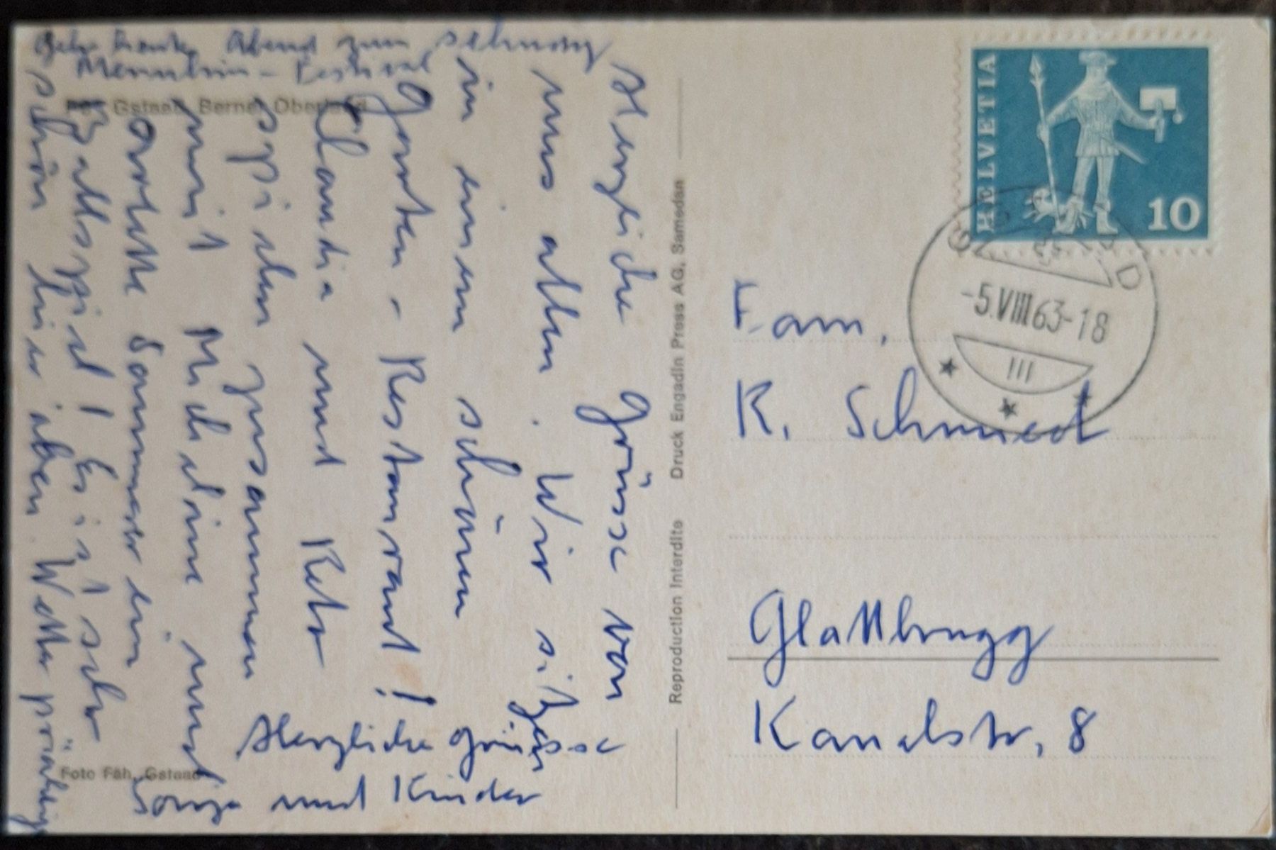 Cartoline postali: AK Gstaad gelaufen 1963 – Usato da Opfikon venduto da Carslo5 1