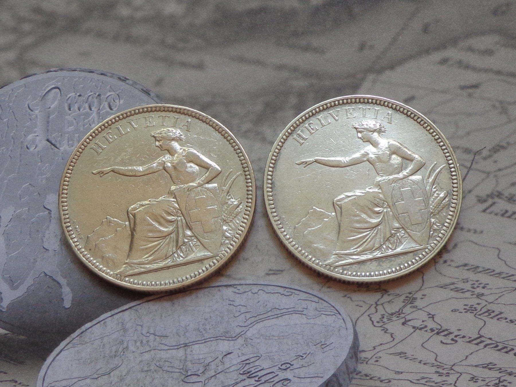Toutes les monnaies: 2 x 5 Fr. 1874 B. - Belles pièces – D'occasion à Pully par UCA01 1