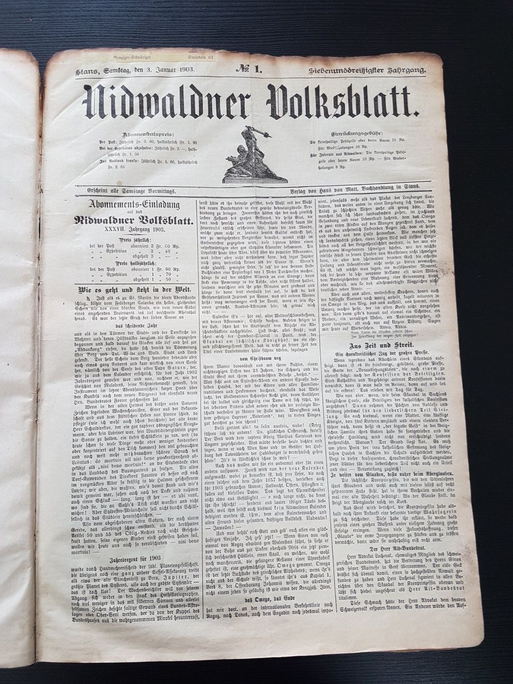 Riviste & Magazine: Komp. Jg. 1903  Nidwaldner Volksblatt – Usato da Neuenkirch venduto da Trouvaillix 1