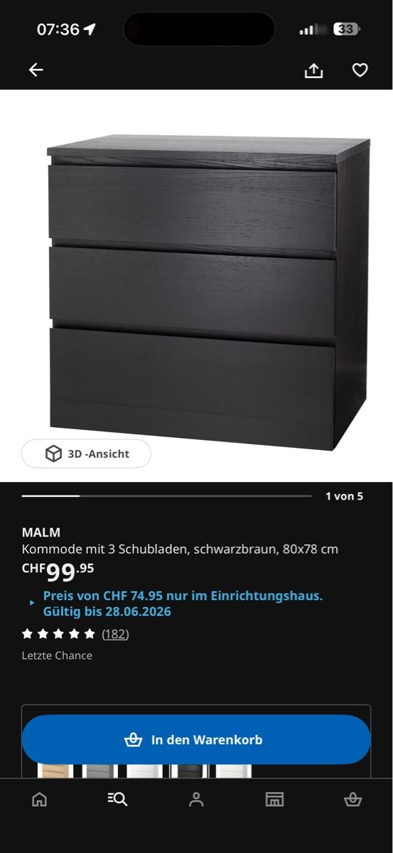 Ikea Cassettiere: Ikea MALM Kommode 3 Schubladen schwarzbraun – Nuovo (secondo la descrizione) da Luzern venduto da manueu__ 1