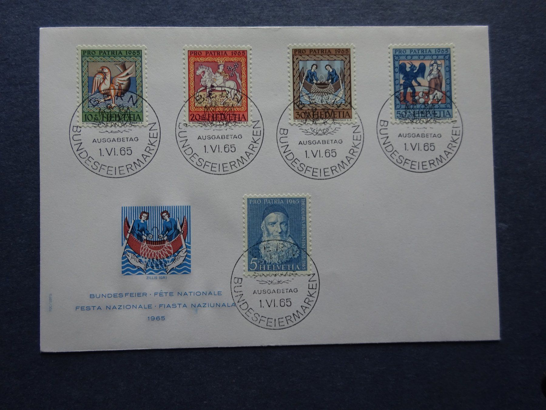 Tutti i francobolli: 1965 Pro Patria FDC - Adresslos – Usato da Appenzell-Steinegg venduto da adi1975