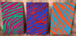 3 handgemalte Zebrabilder in starken Farben