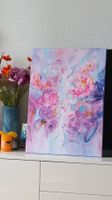 Abstrakte Gemälde in Blau Orange Weiss Leinwand 50x70cm
