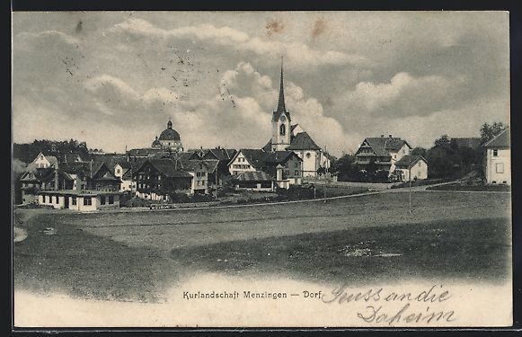 Ansichtskarten: AK Menzingen, Teilansicht vom Dorf, 1905 – Gebraucht aus Berlin von bartko-reher