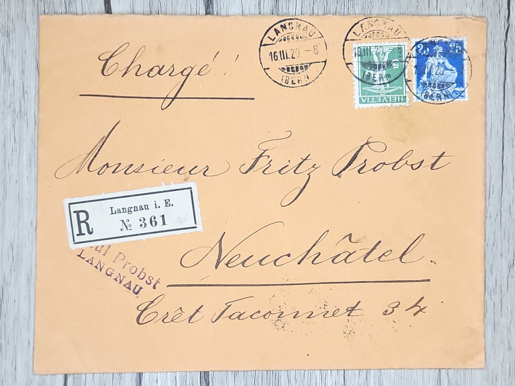 Tutti i francobolli: CL13 Enveloppe + Timbre Suisse 1920 – Usato da Cousset venduto da Patrick_Collections