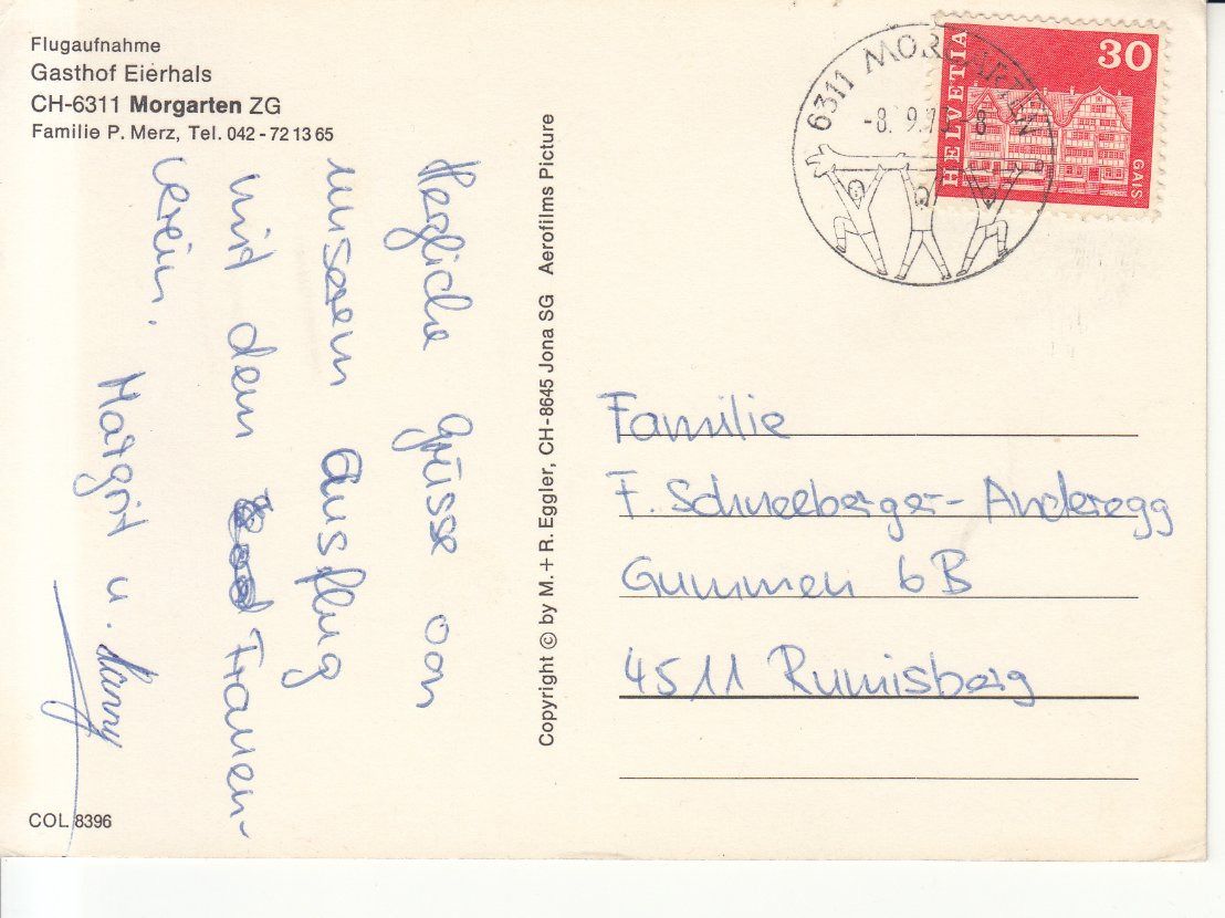 Cartoline postali: Morgarten Eierhals 1973 – Usato da Bürglen TG venduto da StampGraf 1