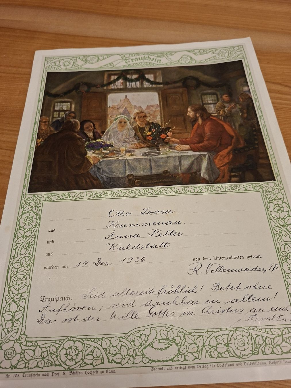 Documenti: Trauschein 1936 – Usato da Ganterschwil venduto da HeidiuPeter