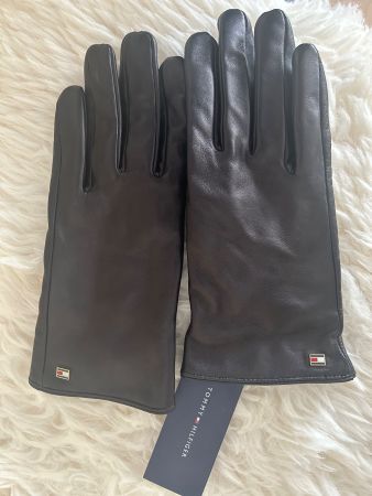 New Tommy HILFIGER Damen Leder Handschuhe Schwarz  S/M