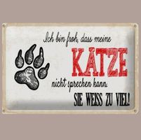 🔥 KATZE WEISS ZU VIEL Blechschild ❤️ 12x18cm OVP 🔥