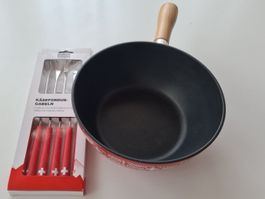Chinoise Käse Fondue Pfanne inkl.  6 Brot Gabeln  1. August
