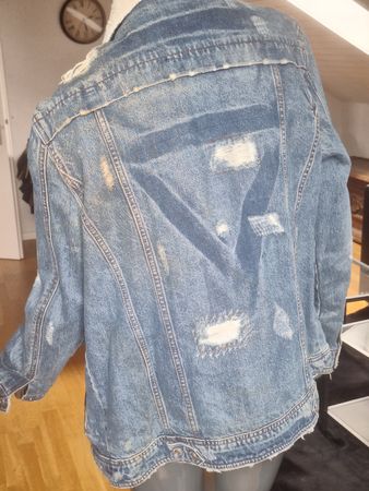 Jeansjacke mit Teddykragen und Karofutter Grösse M/L