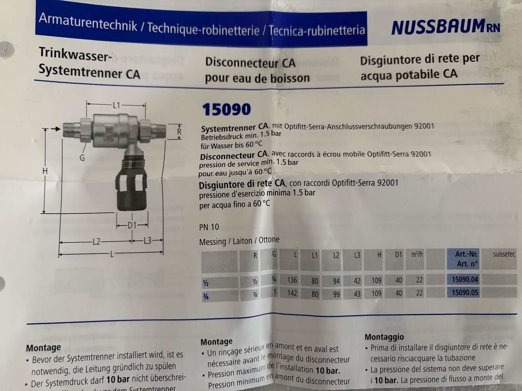 Rubinetteria: Neuer Nussbaum Systemtrenner 3/4", 15090.05 – Nuovo e nell'imballaggio originale da Winterthur venduto da efant12 3