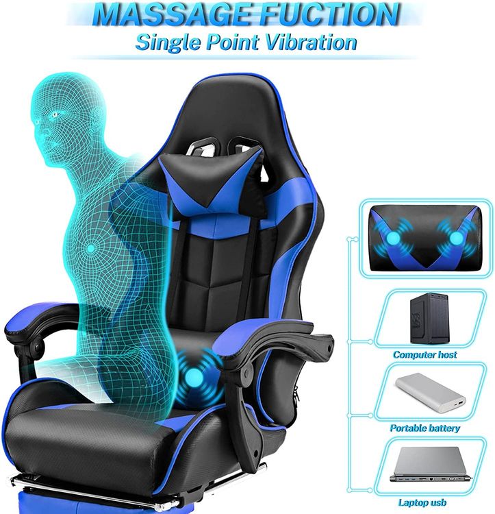 LZQ Gaming Stuhl Ergonomisch mit Massagefunktion, Bürostuhl mit