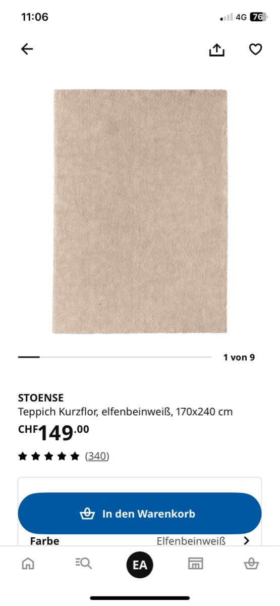 Ikea Tappeti: IKEA STOENSE Teppich 170x240 Elfenbeinweiss – Usato da Bern venduto da eli_6d52 2