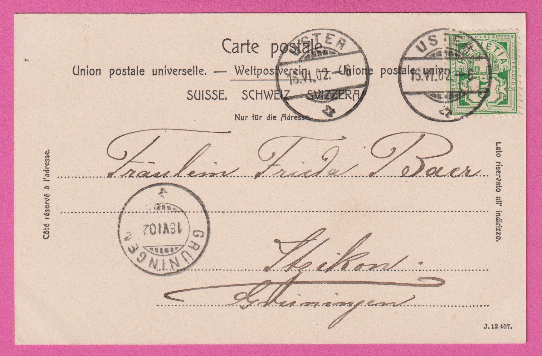 Ansichtskarten: Uster gel 1902 Kirche und Schloss – Gebraucht aus Einsiedeln von dillie 1