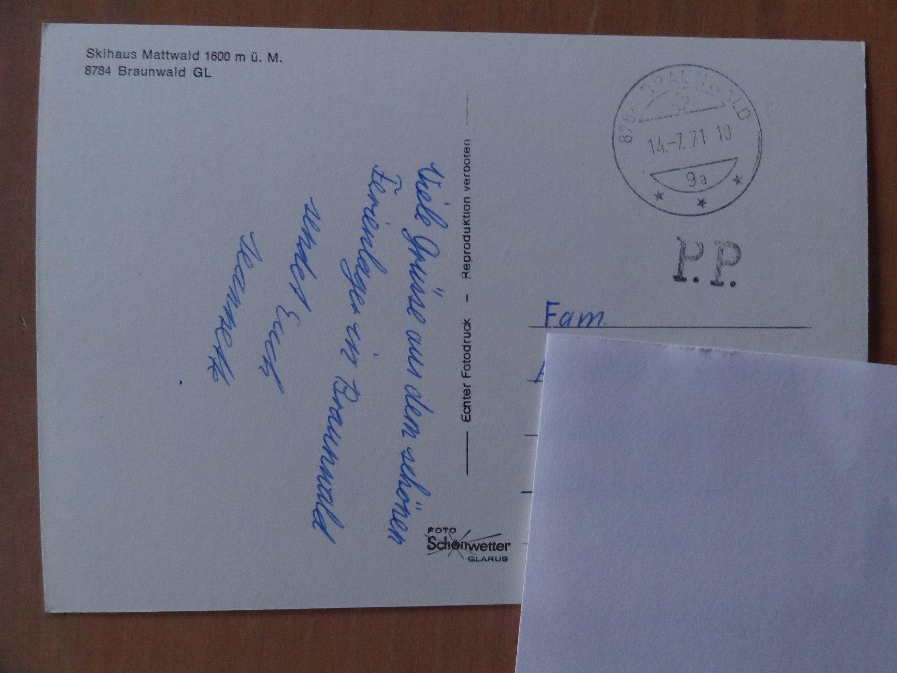 Cartoline postali: Braunwald - Skihaus Mattwald - GL 1971 – Usato da St Léonard venduto da Riglin 1