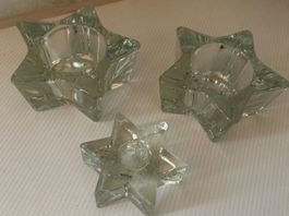 3 Sternen Teelichthalter Glas Windlicht Deko