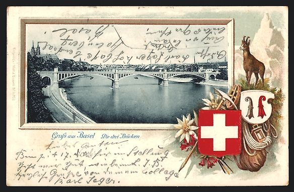 Cartoline postali: AK Basel, Die drei Brücken, 1901 – Usato da Berlin venduto da bartko-reher