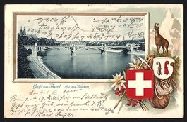 AK Basel, Die drei Brücken, 1901