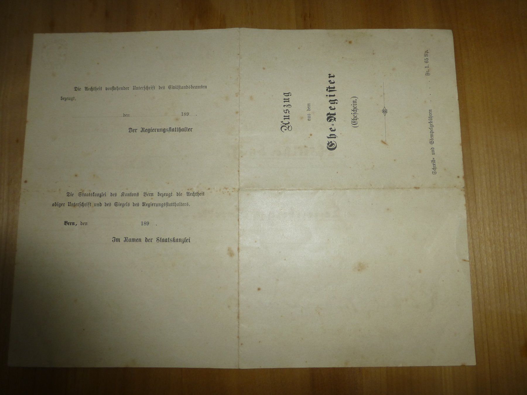Documenti: Rohrbach, Auszug aus dem Ehe- Register 1898 – Difettoso da Bettlach venduto da 1saurer 1