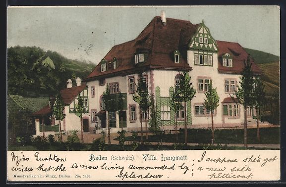 Ansichtskarten: AK Baden, Hotel Villa Langmatt, 1903 – Gebraucht aus Berlin von bartko-reher