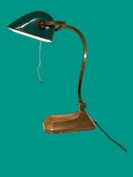 Antike Bankerlampe / Schreibtischlampe aus Messing, Grün
