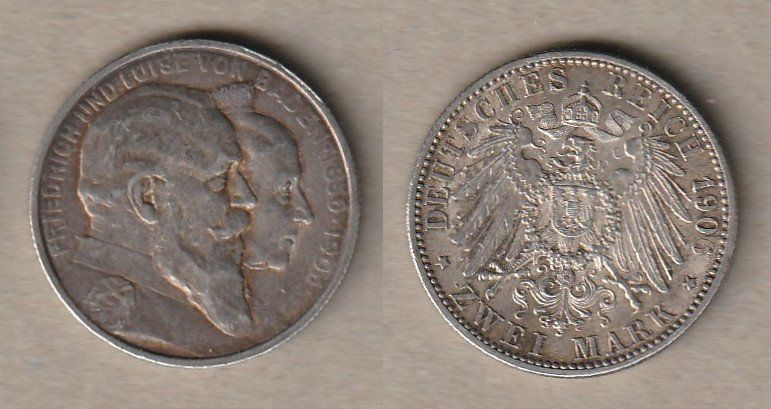 Tutti le monete: Baden, 2 Mark 1906 Hochzeit – Usato da Allschwil venduto da Coinfreak