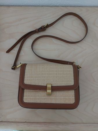 Sac bandoulière en paille et cuir marron