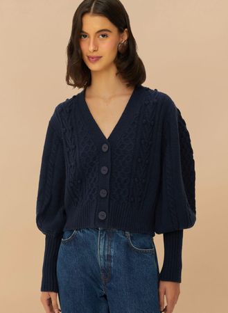 New $ 198 Farm Rio mixed stitches knit cardigan - L