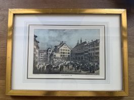 Alter Stich Basel 1860 gerahmt