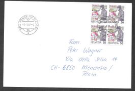 FDC W66 Viererblock Unwetter ET Mendrisio Stazione 7.9.1987