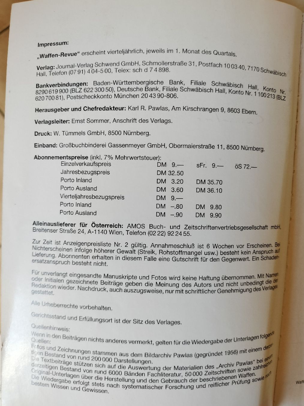 Riviste & Magazine: Alte Waffenrevue von 1986 – Usato da Schwanden Sigrisw venduto da cadieux71 2