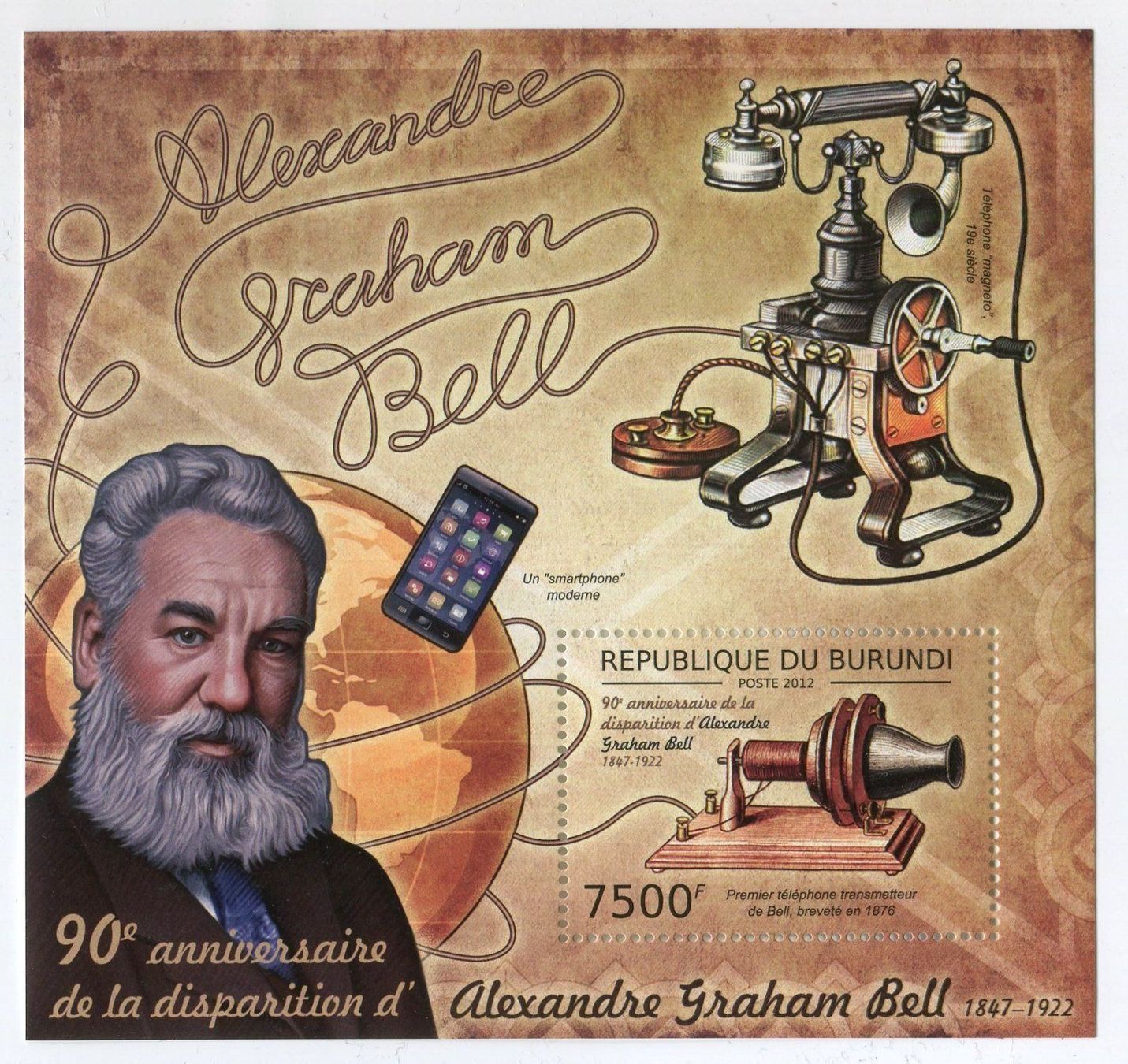 Tous les timbres: Block "Telefon. Graham Bell". Burundi. – Neuf avec emballage d'origine à Basel par Butsch5