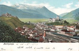 Bellinzona (TI) Panorama stazione e castelli