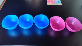5 Schälchen, blau und pink, Plastik