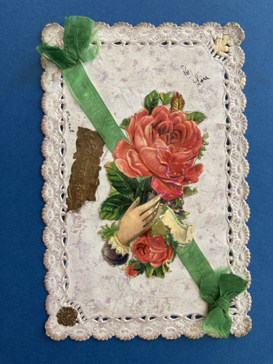 Ansichtskarten: Alte Postkarte mit Spitze und Rose 24.01.1884 – Gebraucht aus Schüpfheim von Seerose80
