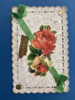 Alte Postkarte mit Spitze und Rose 24.01.1884