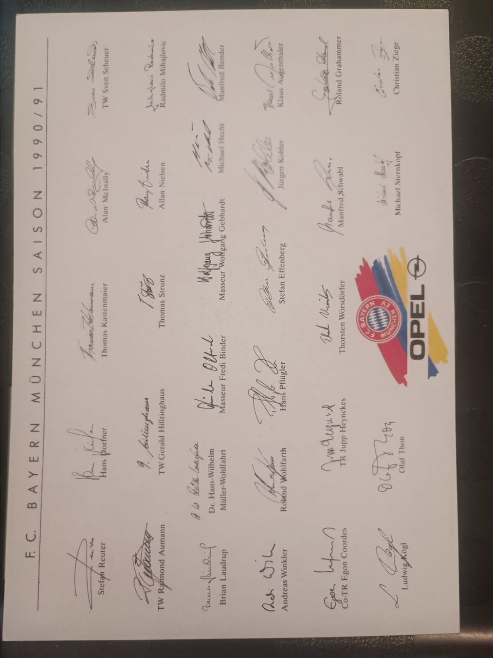 Autografi: FC Bayern Mannschaftskarte 1990/91 – Usato da Menziken venduto da Artographs 1