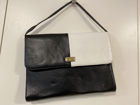 Elegante Vintage Lederhandtasche Schwarz/Weiss