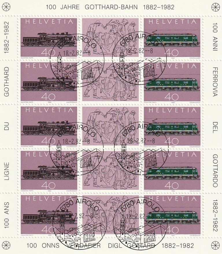 Alle Briefmarken: 100 Jahre Gotthard 1982, 3 Kleinbogen div. Sodersempel – Gebraucht aus Aarburg von Aare10 2
