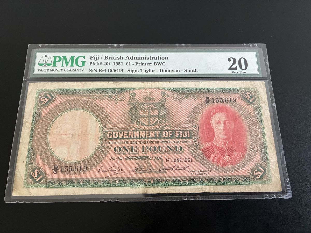Banconote: Fiji One pound, 1951 Pick 40f – Usato da Dällikon venduto da Woldbanknoten