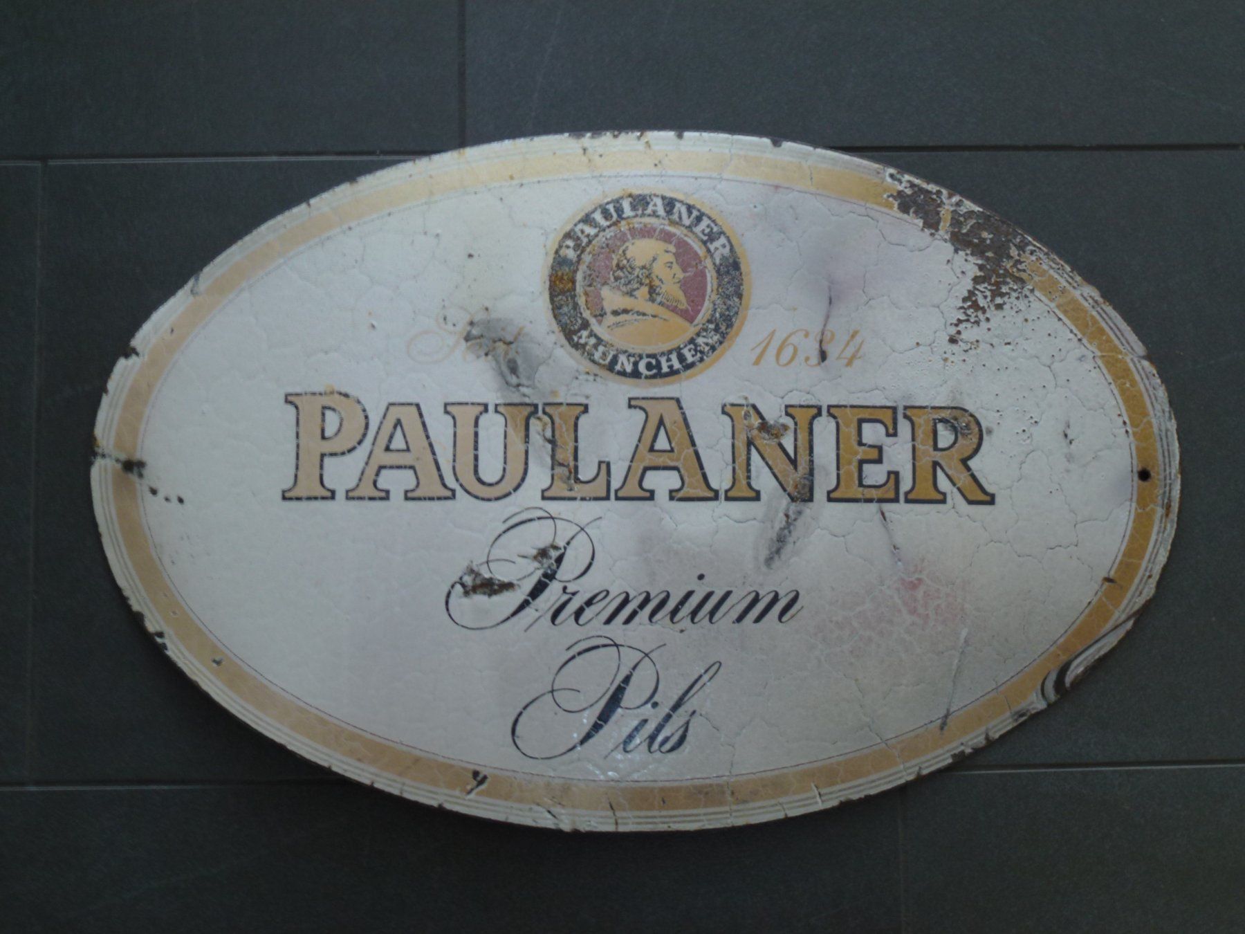 Insegne: Altes Emailschild PAULANER / MÜNCHEN – Usato da Esslingen venduto da eintagammeer 2