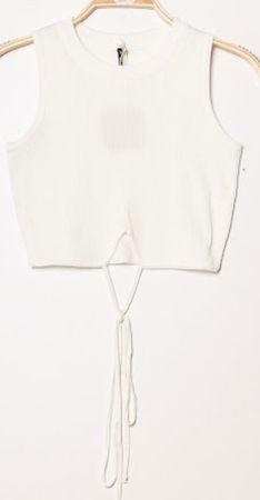 Weiss Geripptes Crop-Top Schnürung S M Basic Fashion 79