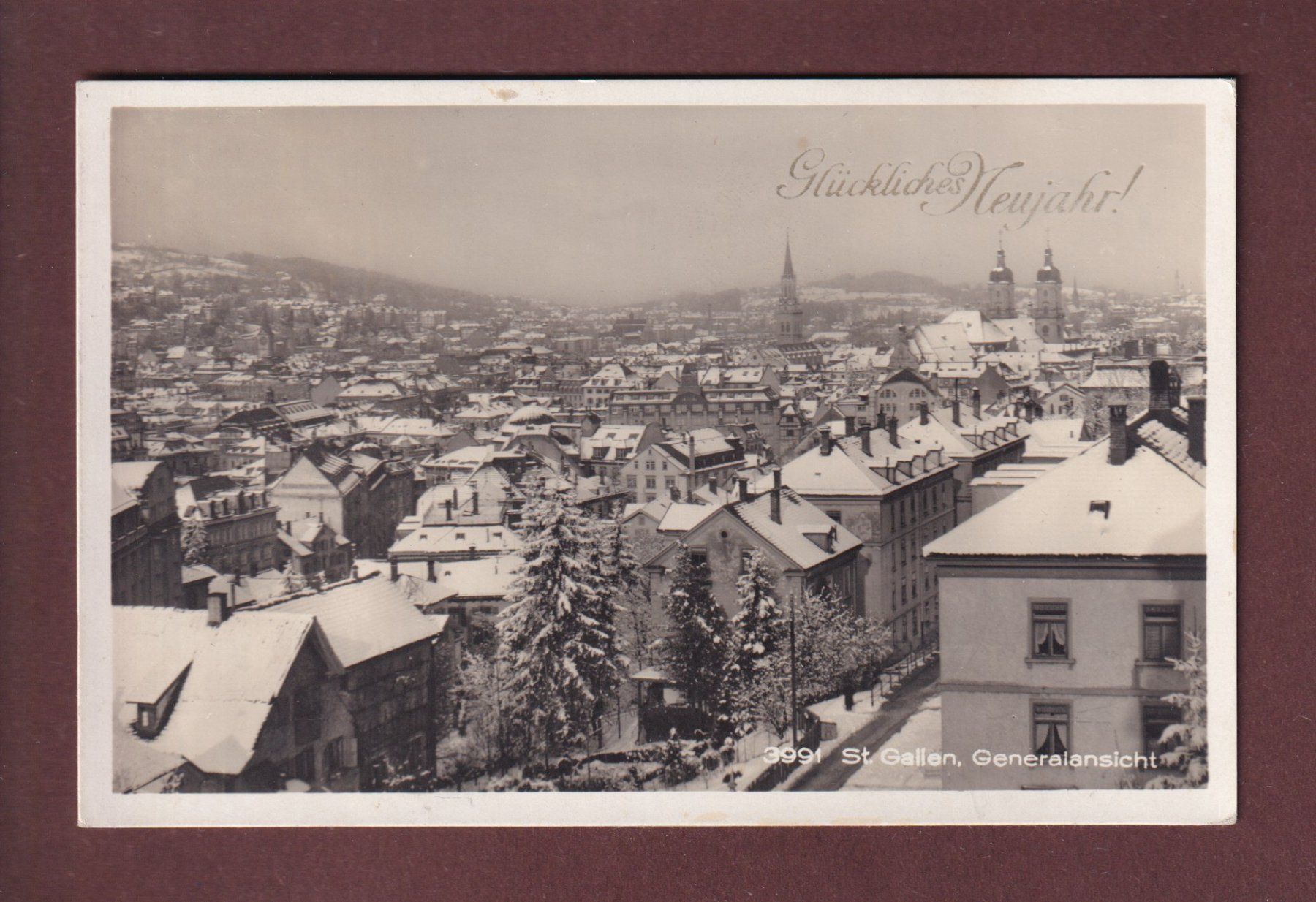 Cartoline postali: ST. GALLEN unter Schnee - Neujahr - 1929 – Usato da Pully venduto da nicecards
