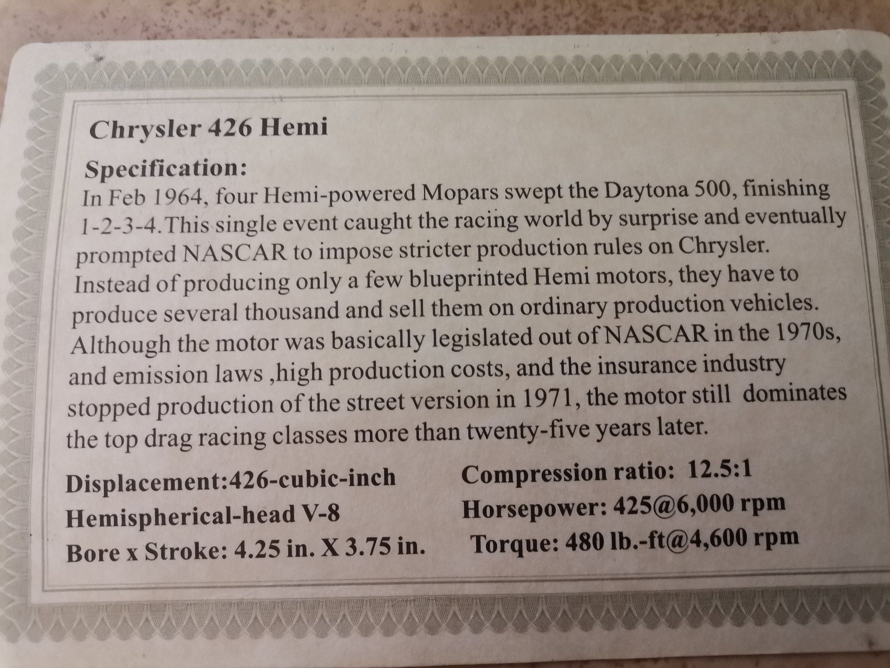Chrysler Motori: Chrysler 426 V8 Hemi Motor 1:12 – Nuovo (secondo la descrizione) da Oftringen venduto da Esthiboy 4