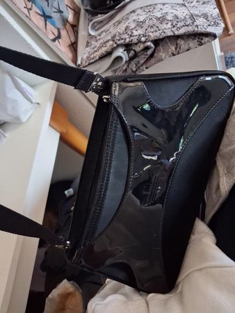 Tasche schwarz Lackstoff Damen Handtasche klein adidas