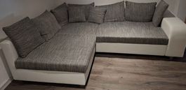 Ecksofa grau weiss Stoff Lederoptik